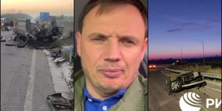 Ce a mai rămas din mașina în care a murit liderul prorus din Herson. Caroseria a sărit de pe șasiu în urma presupusului accident