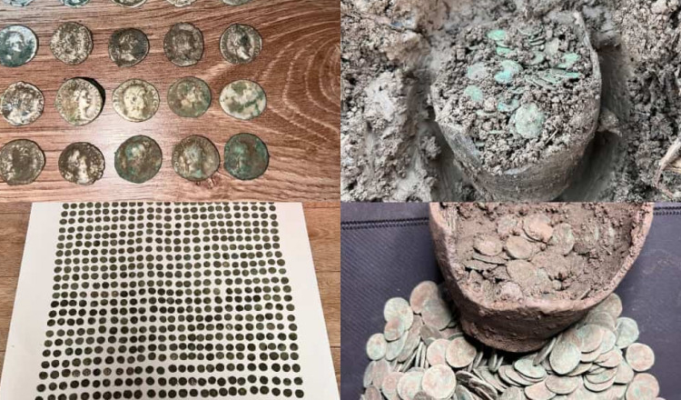 Comoară de 2.000 de ani, găsită la marginea unui teren agricol din Ocna Mureș: ulcică cu 800 de monede romane din argint