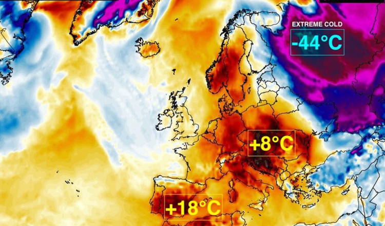 HARTA extremelor meteo. Diferențe de temperatură de 60 de grade între Rusia și vestul Europei