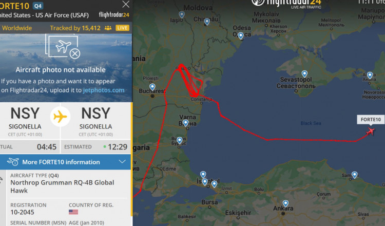 SUA au trimis o nouă dronă de spionaj în Marea Neagră. Traseul ei a putut fi urmărit public și a fost cel mai vizionat zbor al zilei