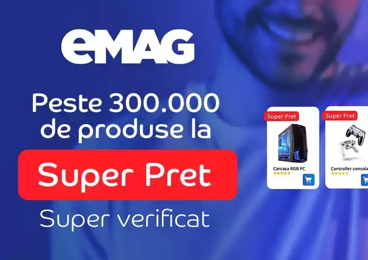 În orice moment, pe eMAG sunt sute de mii de produse cu eticheta Super Preţ, cât în patru hipermarketuri de 10.000 de metri pătraţi