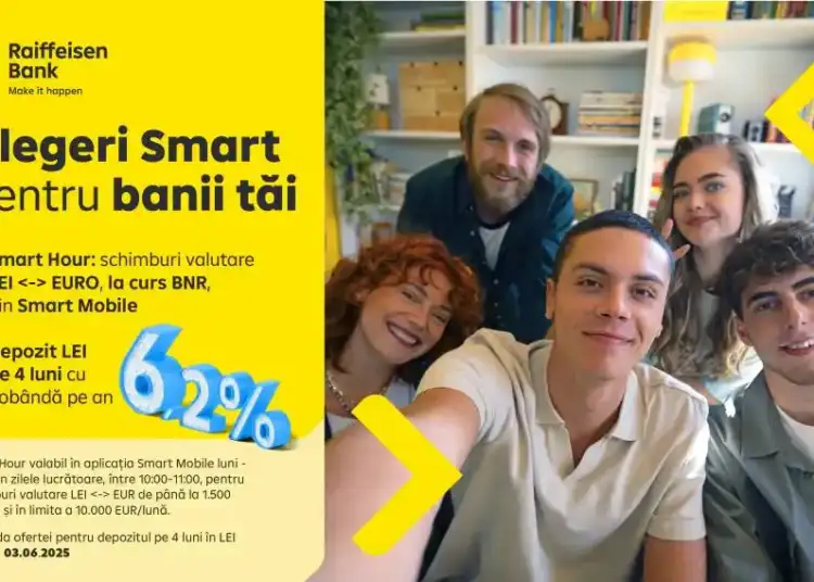 Ofertă nouă pentru depozite la termen pe 4 luni. Raiffeisen Bank vine cu dobânzi avantajoase, schimburi valutare fără limită și Smart Hour la cursul BNR