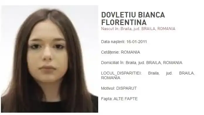 O fată de 14 ani, dată dispărută în Brăila. Minora este căutată la nivel național și în statele membre Schengen